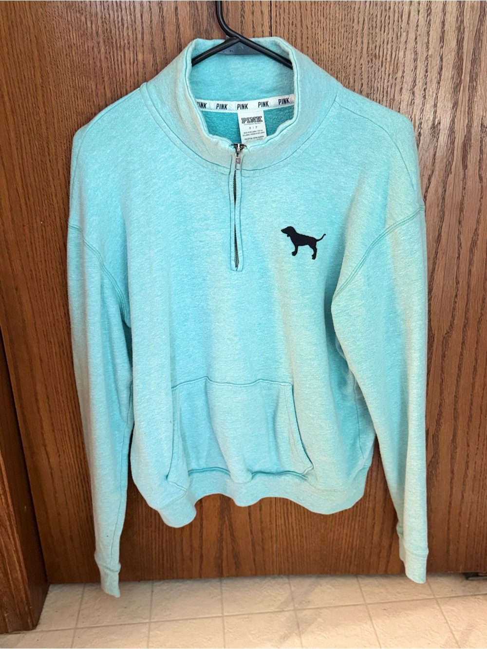 PINK Victoria's Secret Aqua Quarter-Zip Pullover with Dog Logo